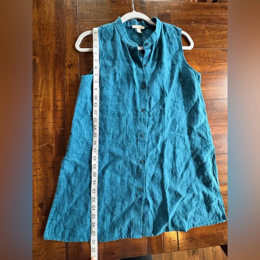 Eileen Fisher Sleeveless Teal Linen Tunic - XXS - Linen, Clean Beauty - Picture 5 of 7